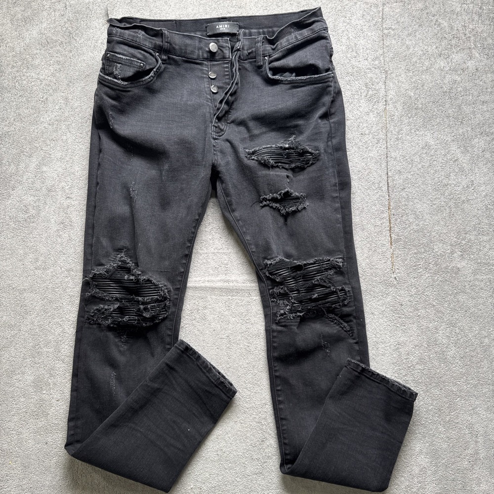 Amiri Men's Black Distressed Skinny Jeans 36 Button Fly Grunge‎ Streetwear Biker